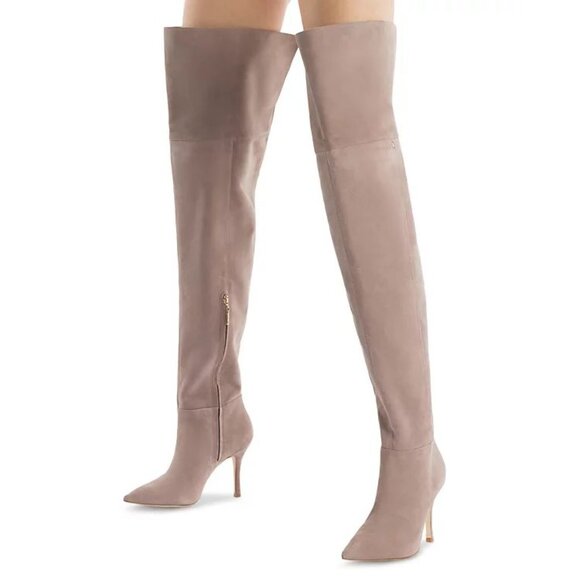 Larroude Kate Over The Knee Thigh High Boots Sz 5.5 Stone Suede Leather NEW $635 - Picture 2 of 11